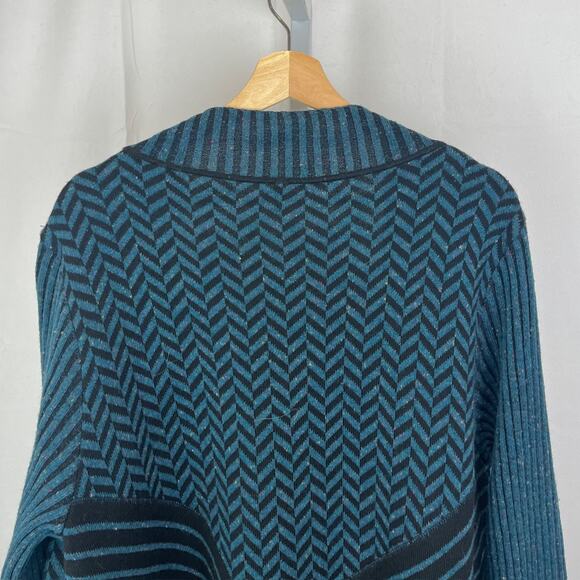 RONI RABL Open Front Chevron Cardigan Tunic Sweater Merino Wool Blend Blue L - Picture 5 of 8